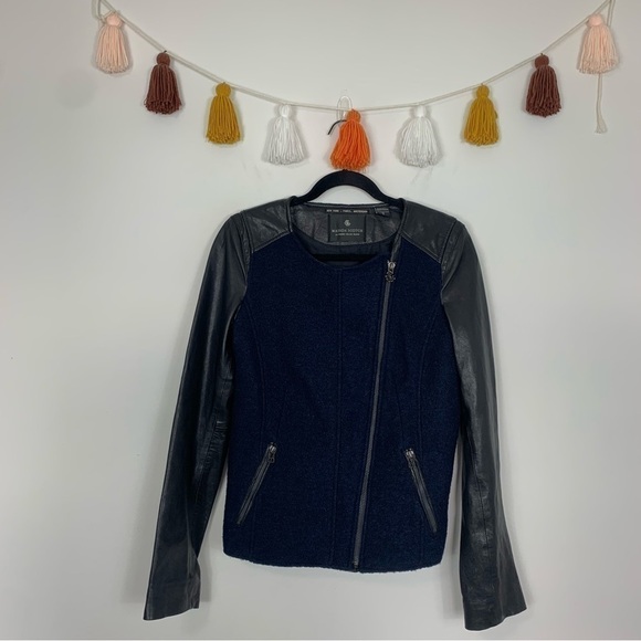 Maison Scotch Leather Wool Moto Jacket Size Medium - Picture 1 of 16